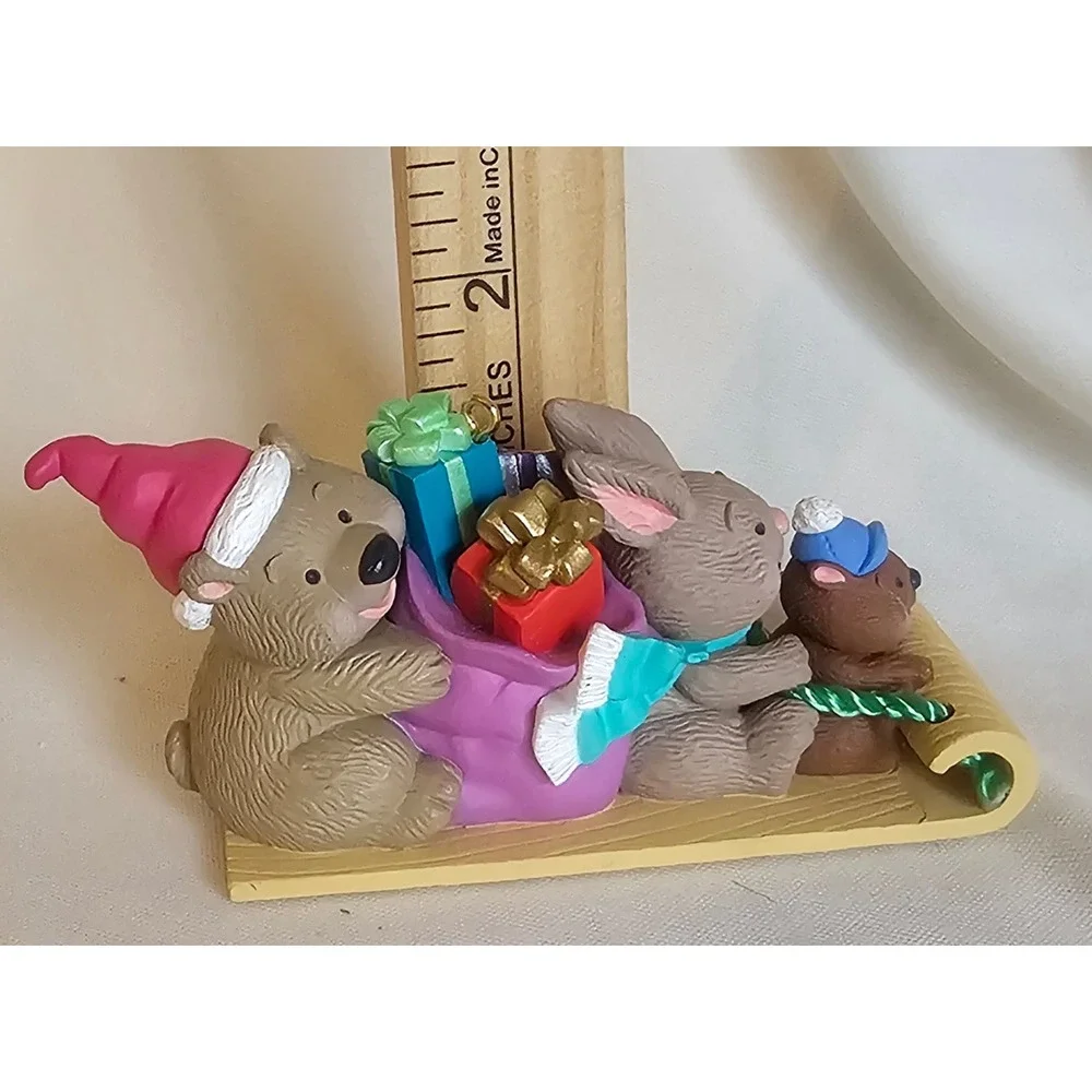VTG Hallmark Keepsake Ornament 1996 Multicolor Bear Bunny Beaver Sledding